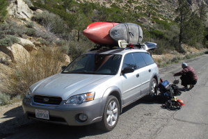 Climbing, paddling, and camping gear for 3 people - tight fit!