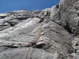 Karen on the next pitch (chose the face, not OW) - perhaps the second crux (after the 5.10b)?