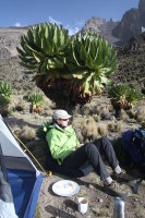 Chilling out with tea and popcorn after setting up our tent