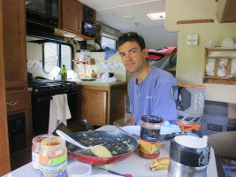 Enjoying breakfast in our amazing camper