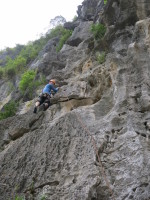 Melissa leading the route on the left of the beach