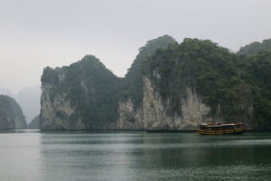 Our boat as seen from the first beach we climbed on