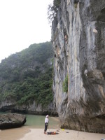 Victor belaying me. Note the long stick clip aka fishing rod necessary!