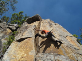 Having fun in the sun at Frog Buttress