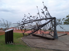 Cardwell was hit very hard by hurricane Yasi. Damage to houses was extensive, and this is one of the town statues that collapsed
