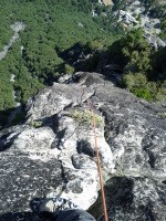 Looking down the arete - this is the “5.6 awesome” in the topo - indeed!