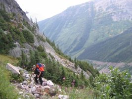 hiking up to the hut