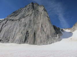 Approaching Snowpatch Spire, where we had our sights on Sunshine Crack