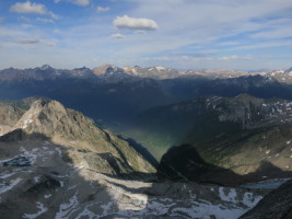 Awesome view from the top - note the shadow of Bugaboos Spire (left) and Snowpatch Spire (right)
