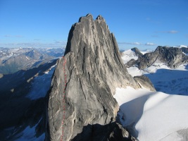 The red line illustrates Sunshine Crack (which we climbed on our first day there)