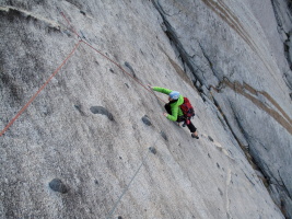 Second crux, a little ways from the second bolt - no hands