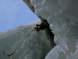 Starting up the second pitch - steep and rotten ice in places, pumpy!