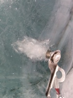 The ice is so dense, the ice screws fracture it on the way in!