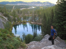 Hiking down to Meathooks with the beautiful Grassi Lakes in the background...