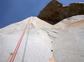 Looking up at the finger crack of The Prow, 5.12b. We toproped it shortly after - AMAZING!