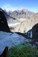 Belaying on top of the crux pitch on Moonrise