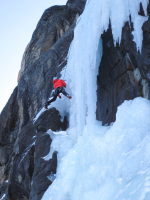 Melissa past the crux roof (trickier than it looks!)