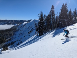 Melissa enjoying some powder in the Sugarbowl backcountry