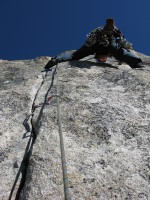 Karén cruised past the 5.10c crux at this point