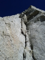 The next pitch has two choices. We went left, up 5.8 cracks leading to an awesome 5.10 roof/finger crack.