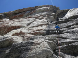 Starting up Cyclone, a new 5.10b on Harlequin Dome