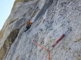 After the 5.10d face crux, and the crux of the climb