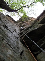 Starting up Ant's Line, crazy good 5.9 corner (that was a waterfall full of millipedes)