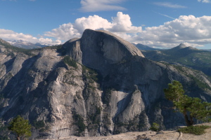 Half Dome as seen from North Dome. Note the death slabs approach - yikes!