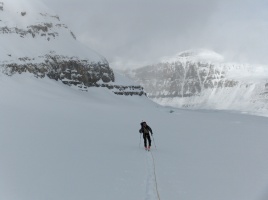 ascending Mt Hector's glacier