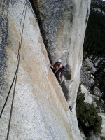 Melissa coming up the first pitch of Hoodwink. Ends with a glassy 5.9 traverse