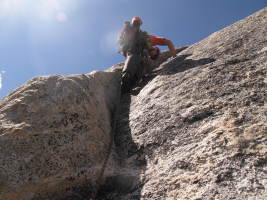 The last pitch: 5.10a slab. Cake walk in comparison to the roof...