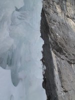 Looking up at start of the pillar (crux)