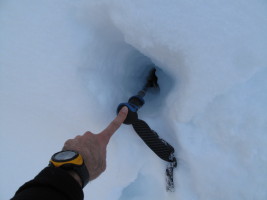 The snow is deep, no arguing there. My ski pole is set to 135cm... and this is with no force