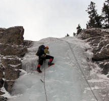 Climbing the approach ice, photo by Dow
