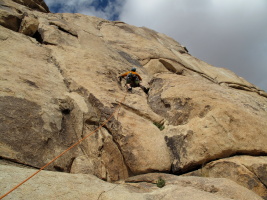 Karen starting up Bird on a Wire, excellent 5.10a on Lost Horse Road