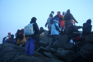 Lots of people waiting for sunrise at the summit