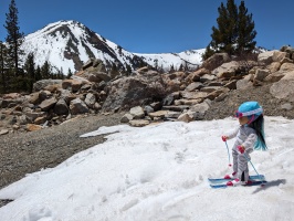 Corinne skiing a lap