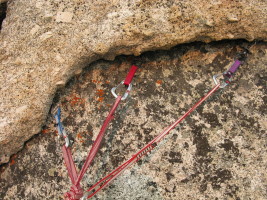 pitch 4 anchor in the cave (most bomber belay on the climb)