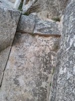 The 5.10d crux on the second pitch - stemming around the right hand crack, quite hard! Viewed on rappel