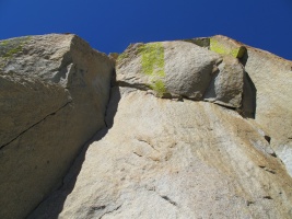 We climbed the crack to the left, which is the original Beckey aid line (5.11+ free according to online sources)