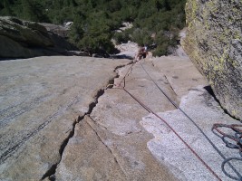 Melissa coming up the first pitch of White Punks on Dope (full 60 meters, or could belay lower)