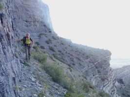 Approaching the start of the climb by traversing into it