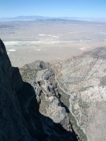 Looking down at the valley - we are a long way up. You can see the approach gully - it would be murder during the day due to the heat!