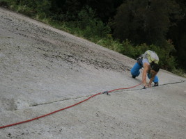 And Sylvina finishes the climb for probably the first whole-family ascent of Apnea! :)