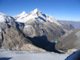 Nevados Huandoy with Laguna Paron in the distance