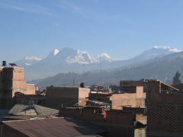 The view from Olaza's patio. From left to right: Huandoys, Huascaran Norte/Sur, Chopicalqui, ...