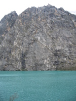 Laguna Llanganuco with big granite walls