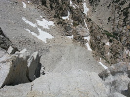 Looking down from the top of the ridge: zoomed in, you can see our yellow tent!