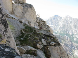 The 3rd class ledge traverse to the two final summit pitches