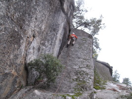 Scrambling to the rim after rappelling (5.2)